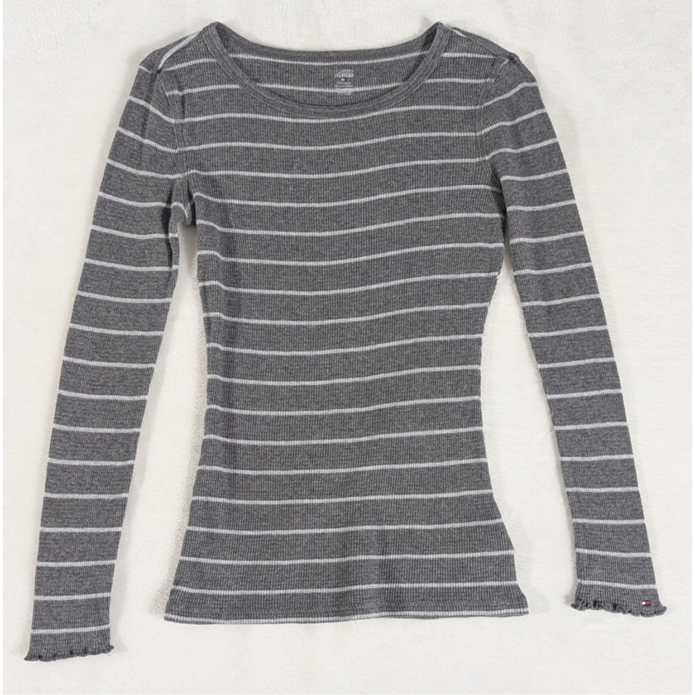 ❤️ 2008 Tommy Hilfiger 100% Cotton XS Fitted Striped Long Sleeve Tee